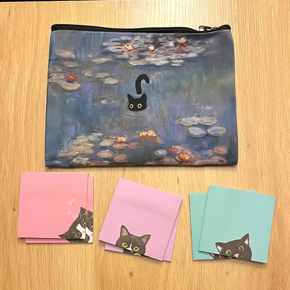 Cat-Themed Zipper Pouch with Sticky Notes Set - Picture 1 of 4